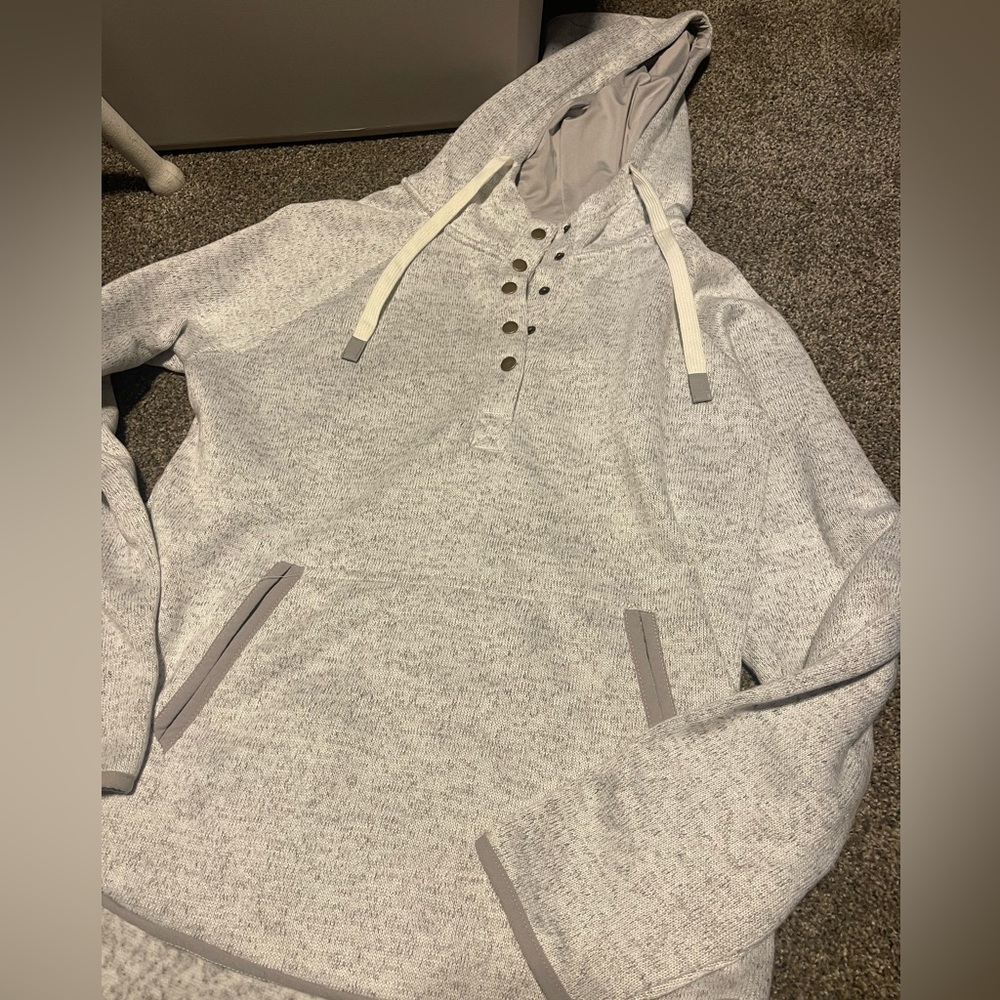 Thread & Supply Light Gray Hoodie with Button Accents